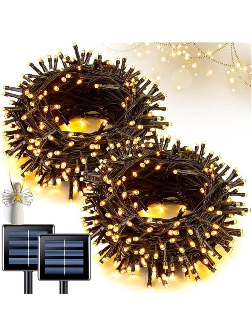 Solar Christmas Lights Outdoor 2 Pack 200 LED Waterproof Twinkle String Lights